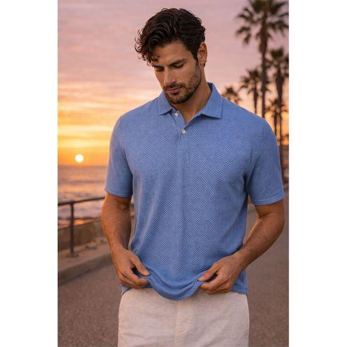 Evenor Kabartma Desenli Polo Yaka Düğmeli Relaxed FitYumuşak İnce Erkek T-Shirt - Mavi