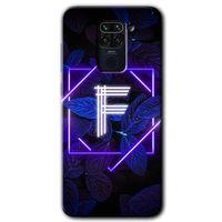 MRCİLETİSİM Xiaomi Redmi Note 9 Kılıf HD Desen Baskılı Arka Kapak + Temperli Cam - Dark Neon Yaprak F Harfi