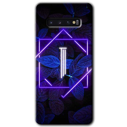Potkal Hediye Fabrikası Samsung Galaxy S10 HD Baskılı Kılıf + 9D Tam Ekran Koruyucu - Dark Neon Yaprak I Harfi