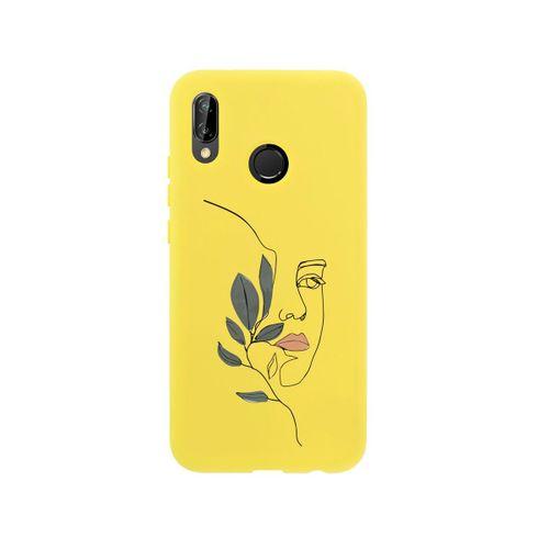Huawei P20 Lite Line Art Women Desenli Premium Silikonlu Sarı Telefon Kılıfı