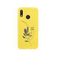 Huawei P20 Lite Line Art Women Desenli Premium Silikonlu Sarı Telefon Kılıfı