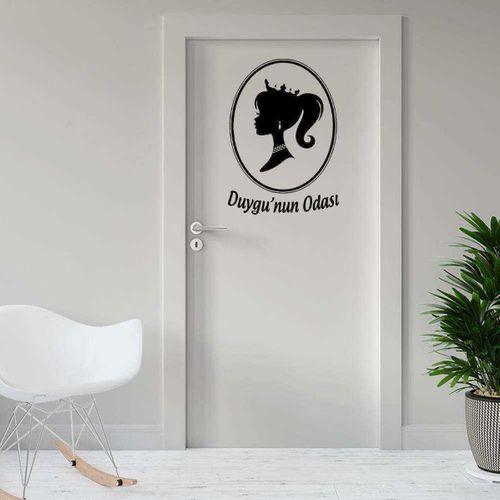 İsme Özel Prenses Silüetli Genç Odası Kapı Dekoratif Duvar Sticker, Çıkartma