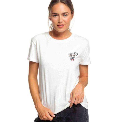 Papyonlu Köpek Göğüs Baskılı Beyaz Kadın Tshirt