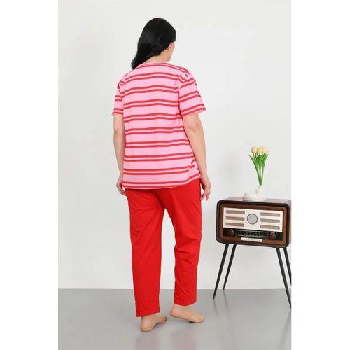 Kadın Büyük Beden Kısa Kol Penye Pijama Takımı Kırmızı