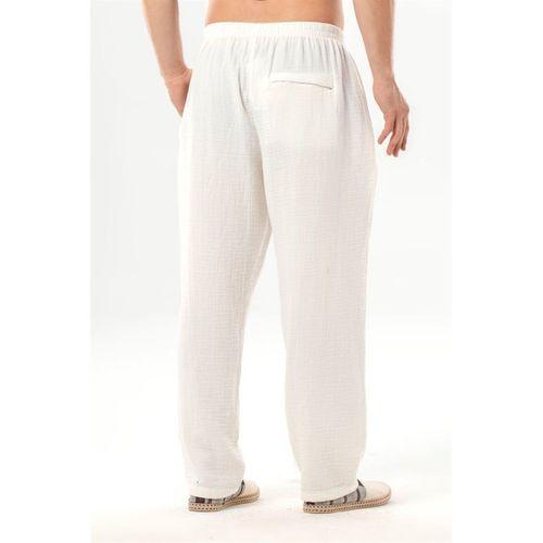 Beli Lastikli Yandan Çift Cepli Müslin Şalvar Pantolon Kırık Beyaz KrkByz