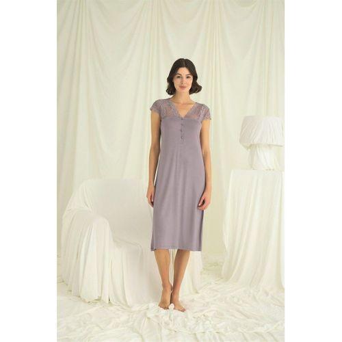 Kolu Omzu Ve Yakası Dantelli Önü Düğmeli Gecelik