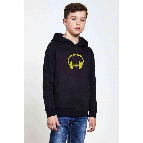 DJ HeadphoneBaskılı Unisex Çocuk Kapüşonlu Siyah Sweatshirt