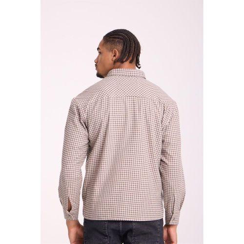 Jonas Ekose Küçük Kareli Relaxed Fit %100 Pamuklu Flanel Kumaş Erkek Gömlek - Bej