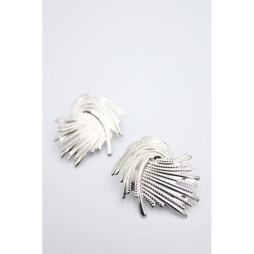 Metal Yaprak Küpe - Gümüş