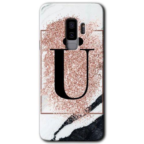 Galaxy S9 Plus Kılıf HD Desen Baskılı Arka Kapak - Pembe Mermer Desenli Ü Harfi + Kırılmaz Cam