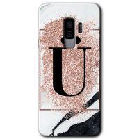 Galaxy S9 Plus Kılıf HD Desen Baskılı Arka Kapak - Pembe Mermer Desenli Ü Harfi + Kırılmaz Cam