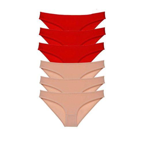 6 adet Eko Set Likralı Kadın Slip Külot Kırmızı Ten
