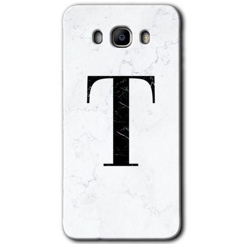 Galaxy J7 2016 Kılıf HD Desen Baskılı Arka Kapak - Beyaz Mermer Desenli T Harfi + Kırılmaz Cam