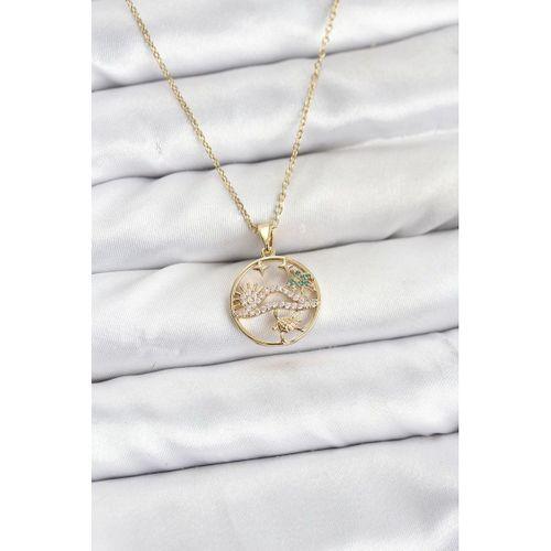 316L Çelik Zincir Gold Renk Şans Kolyesi Model Zirkon Taşlı Kadın Kolye