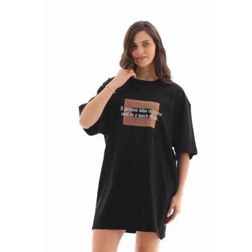 Pilelistore Unisex Bisiklet Yaka Baskılı Oversize T-Shirt - Siyah