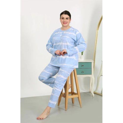 Kadın Büyük Beden Uzun Kol Penye Pijama Takımı Mavi