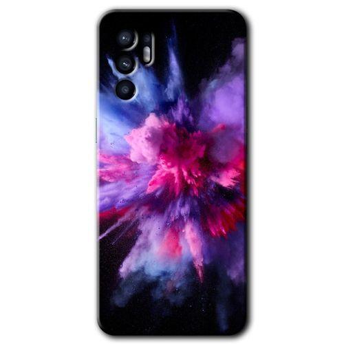 Oppo Reno 6 Kılıf HD Desen Baskılı Arka Kapak + Temperli Cam - Color Splash Purple