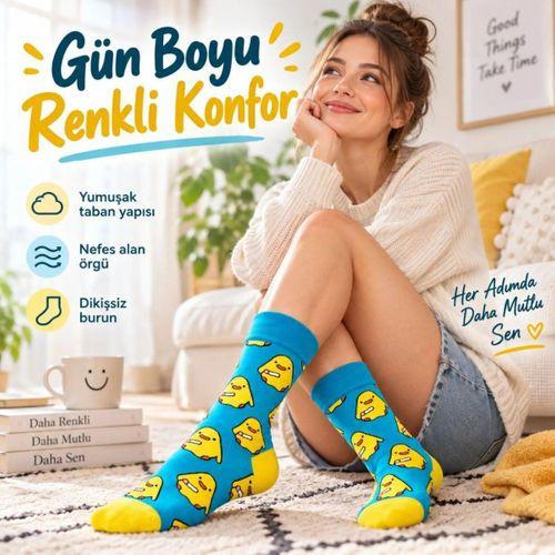 Renkli Civciv Desenli Unisex Çorap 3'lü Set | Yumuşak, Esnek, Konforlu Ve Günlük Kullanıma Uygun
