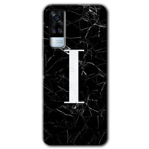 Vivo Y51a HD Baskılı Kılıf + 9D Tam Ekran Koruyucu - Siyah Mermer Desenli I Harfi