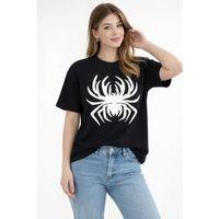 Örümcek Baskılı Tişört Kısa Kollu Bisiklet Yaka T-Shirt - Siyah