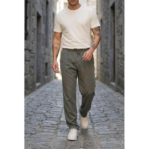Magnus Tensel Kumaş Relaxed Fit Beli Lastikli Yazlık Erkek Pantolon - Çam Yeşili