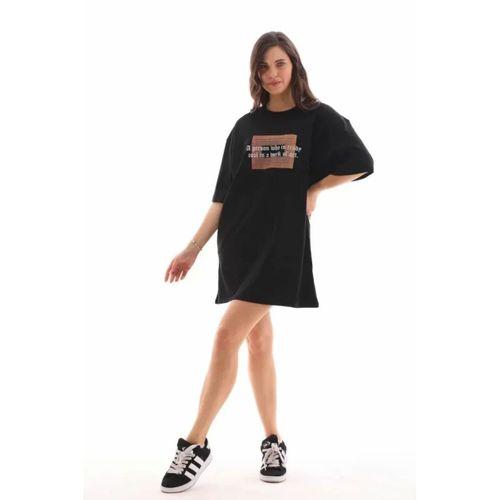 Pilelistore Unisex Bisiklet Yaka Baskılı Oversize T-Shirt - Siyah