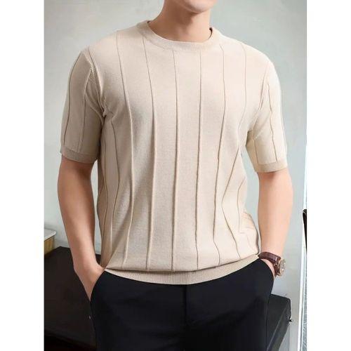 Erkek Kısa Kollu Bisiklet Yaka çizgili Triko Bluz