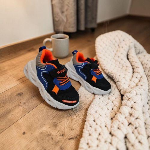 Wisco 018 Siyah-Mavi Cırtlı Işıklı Bebe Erkek Çocuk Spor Ayakkabı