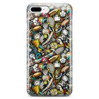 Apple iPhone 8 Plus Kılıf Sporcu Doodle Arka Kapak Koruma Desenli Full Koruyucu