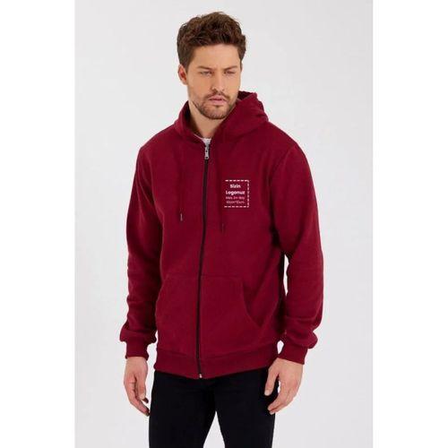 Unisex Tam Fermuarlı Kapşonlu Özel Tasarım SweatShirt - Bordo