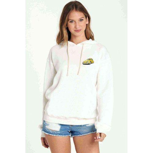 Sarı Vosvos Tosbağa Göğüs Baskılı Beyaz Kadın Kapşonlu Sweatshirt