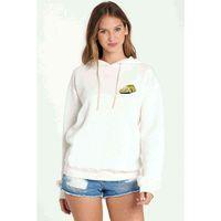 Sarı Vosvos Tosbağa Göğüs Baskılı Beyaz Kadın Kapşonlu Sweatshirt