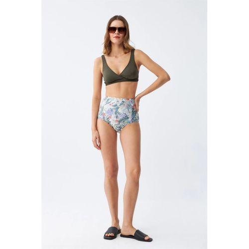 Kadın Haki Pedli Üst Ve Yüksek Bel Çiçek Desenli Bikini Takımı