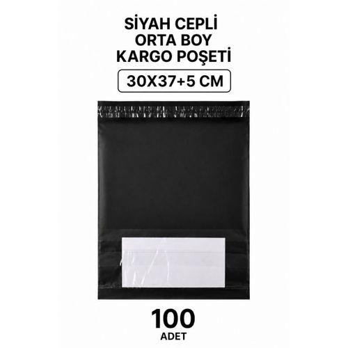Siyah Cepli Orta Boy Kargo Poşeti 30x37+5 Cm 100 Adet