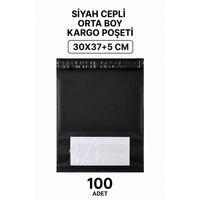 Siyah Cepli Orta Boy Kargo Poşeti 30x37+5 Cm 100 Adet