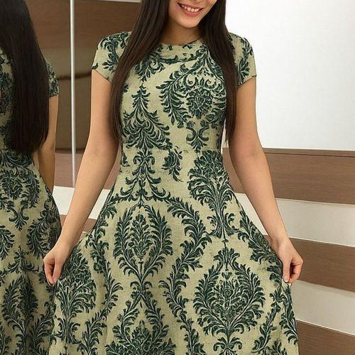 Kadın Kısa Kollu Bisiklet Yaka Puantiyeli Maksi örme Krep Elbise