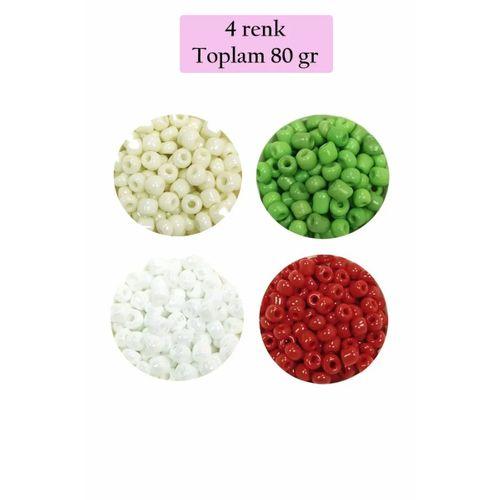 Dökme Cam Kum Boncuk Büyük Boy (6/0) 4 mm - 4 Renk - Toplam 80 Gram - BNC407