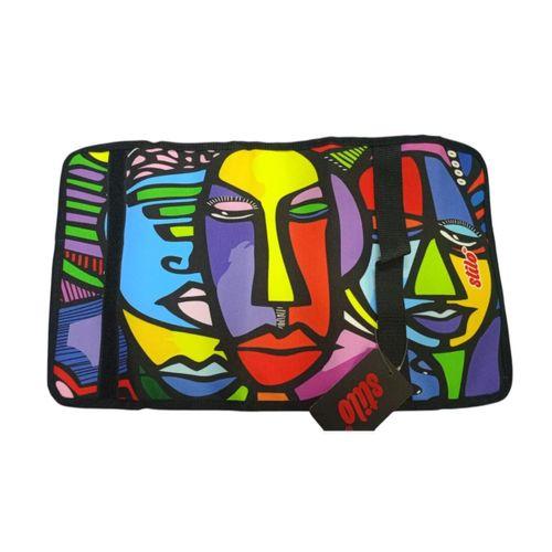 STİLO KUMAŞ DÖRTLÜ KALEM ÇANTASI DESENLİ ( Stanied Glass Faces )