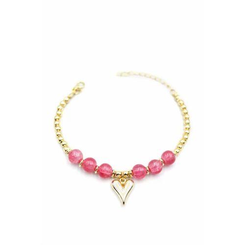 Boncuklu Kalp Bileklik - Pembe