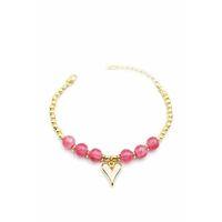 Boncuklu Kalp Bileklik - Pembe