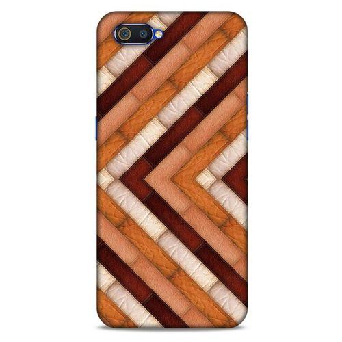 Oppo Realme C2 Kılıf Patchwork (40) Fit Silikon Kılıf Kahverengi Beyaz
