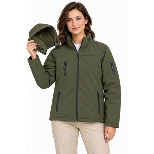 Su Geçirmez Softshell İçi Polar Astarlı Çıkarılabilir Kapüşonlu 4 Cepli Mont Ceket - Haki