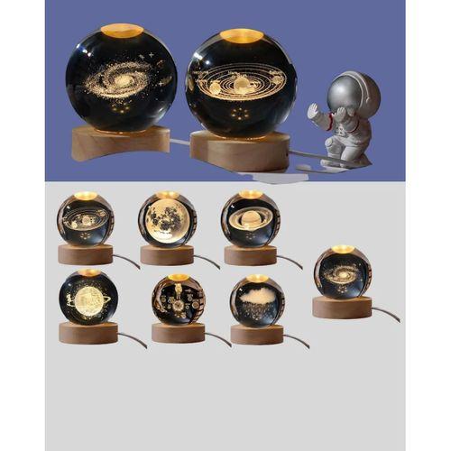 Ahşap Tabanlı 3d Astronot Küre Lamba Çocuk Odası Ve Masa Üstü Dekor