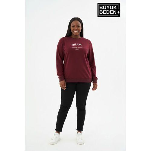 Kadın Büyük Beden MİLANO İTALiA Baskılı Bisiklet Yaka Sweatshirt SPR26BSWK956-9