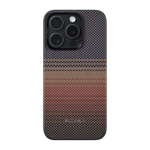 Apple iPhone 15 Pro Max Kılıf M-safe Şarj Özellikli Aramid Fiber Pitaka Tactile Woven Sunset-Moonrise Serisi Sunset Kapak