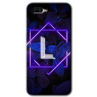 OPPO Oppo Rx 17 Neo Kılıf HD Desen Baskılı Arka Kapak + Temperli Cam - Dark Neon Yaprak L Harfi