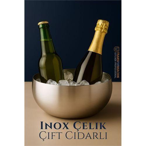 Modacar Çift Cidarlı Soğutucu Kase - İçecek Soğutucu - Inox Çelik Kase 18 cm