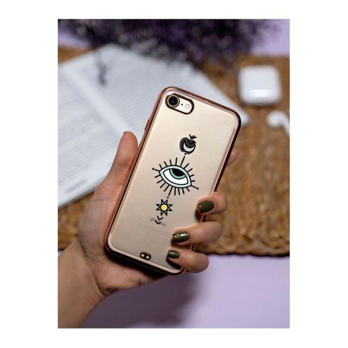 Iphone 7 Nazar Göz Desenli Premium Electrolize Silikonlu Pembe Telefon Kılıfı