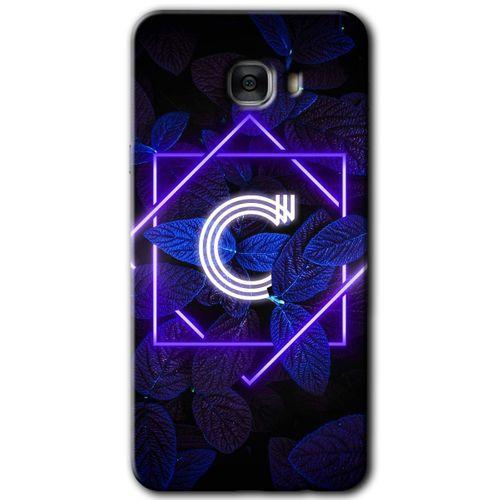 Potkal Hediye Fabrikası Samsung Galaxy C7 Pro HD Baskılı Kılıf + 9D Tam Ekran Koruyucu - Dark Neon Yaprak C Harfi