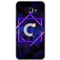 Potkal Hediye Fabrikası Samsung Galaxy C7 Pro HD Baskılı Kılıf + 9D Tam Ekran Koruyucu - Dark Neon Yaprak C Harfi